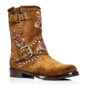 Frye Nat Flower suede studded Engineer boots, 7.5